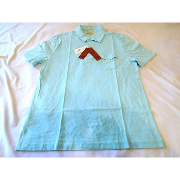 Original Penguin Men New Short Sleeve Pocket Slub Polo Large L CRYSTAL BLUE - Picture 1 of 3